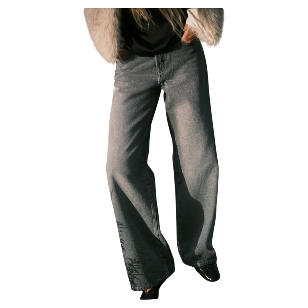 H&M Women's Flare Wide Leg Bleecker Gray Jeans size 16